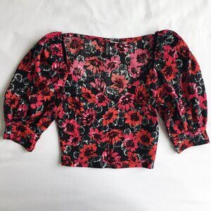 NWOT H&M Floral Puff-Sleeved Crop Top